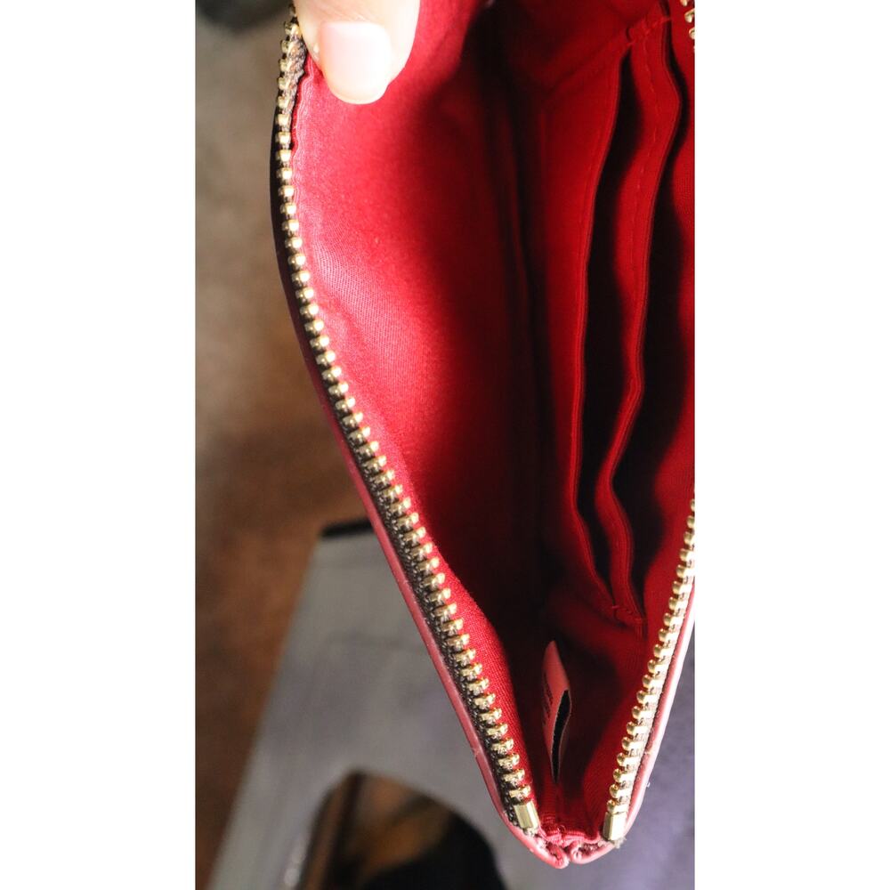 Coach Signature Dark Brown and Red Wristlet Logo Monogram Mini Small Leather Zip - Picture 7 of 7
